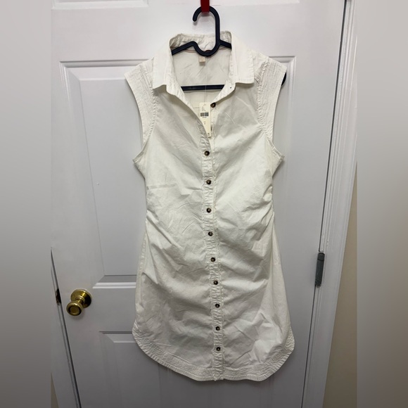 NWT Anthropologie Pilcro White Denim Button Up Sleeveless Dress Size 4 Ruched - Picture 2 of 14